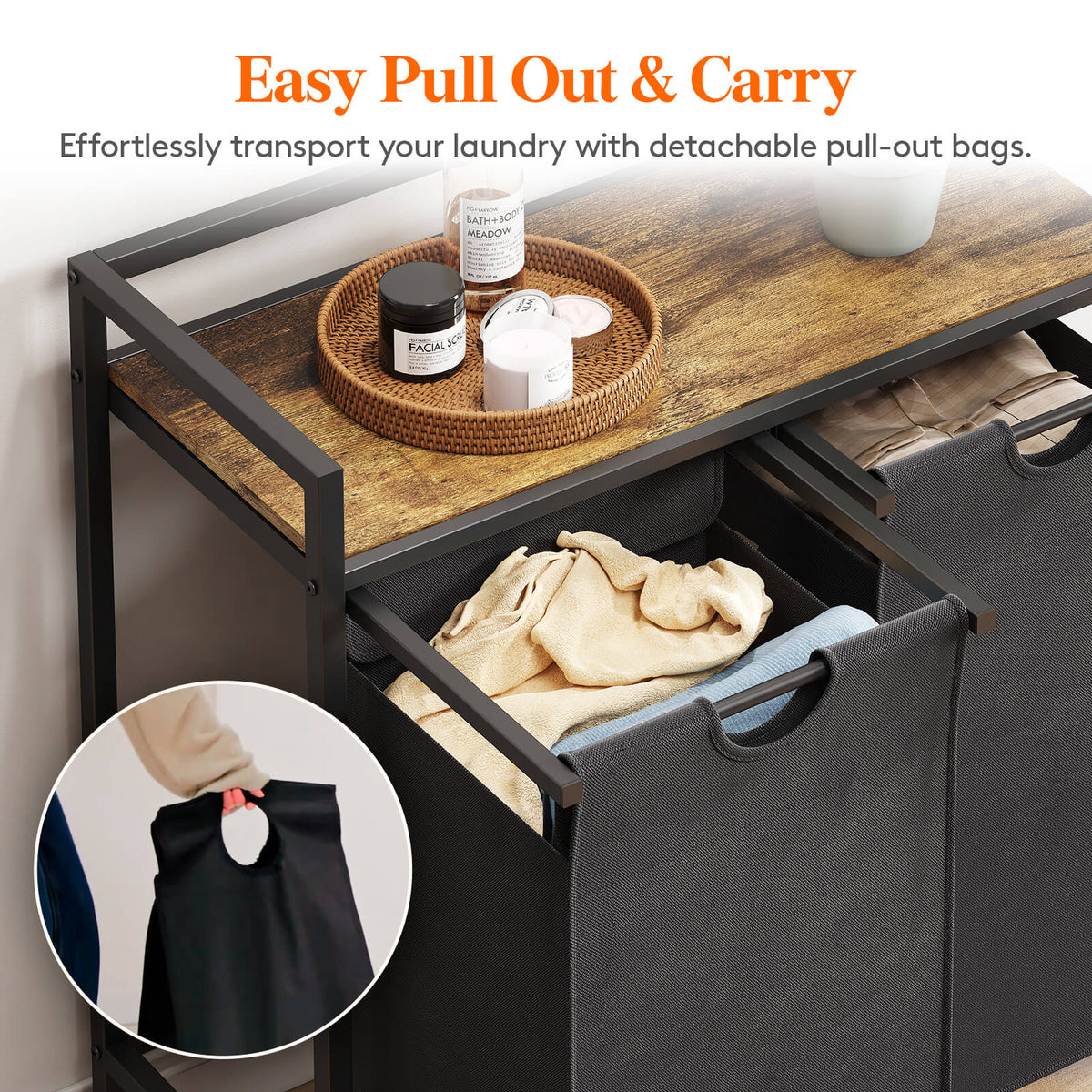 Double laundry sales basket on wheels