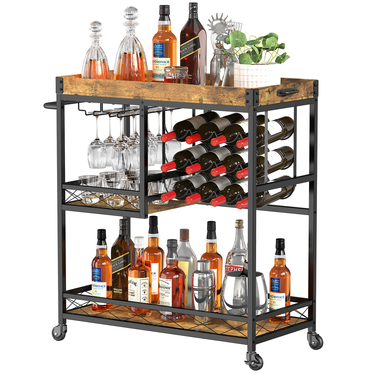 3 Tier Bar Cart with Wine Rack - Lifewit – Lifewitstore