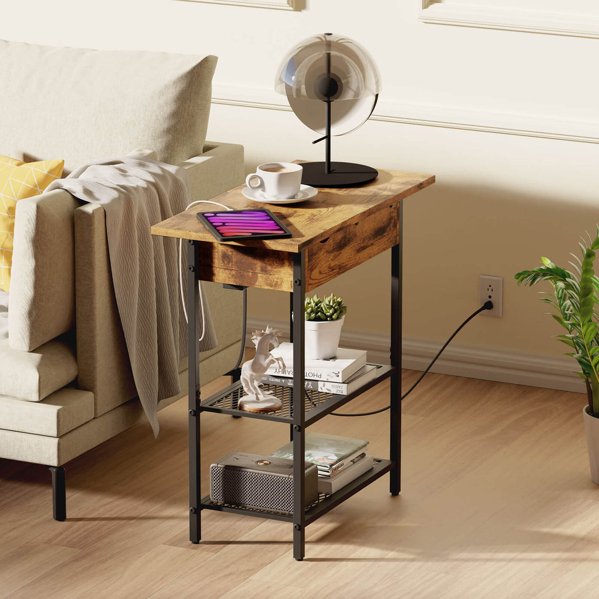 Side Table with Storage Charging Station Lifewit Lifewitstore
