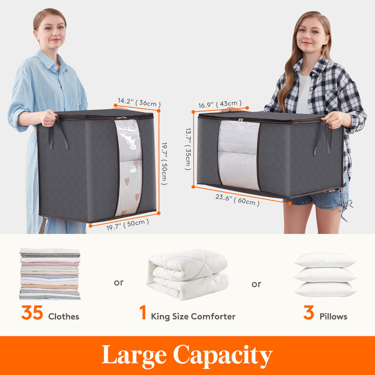 Lifewit Large Capacity Clothes Storage Bag Organizer with Reinforced Handle  Thick Fabric for Comforters, Blankets, Bedding, Foldable with Sturdy