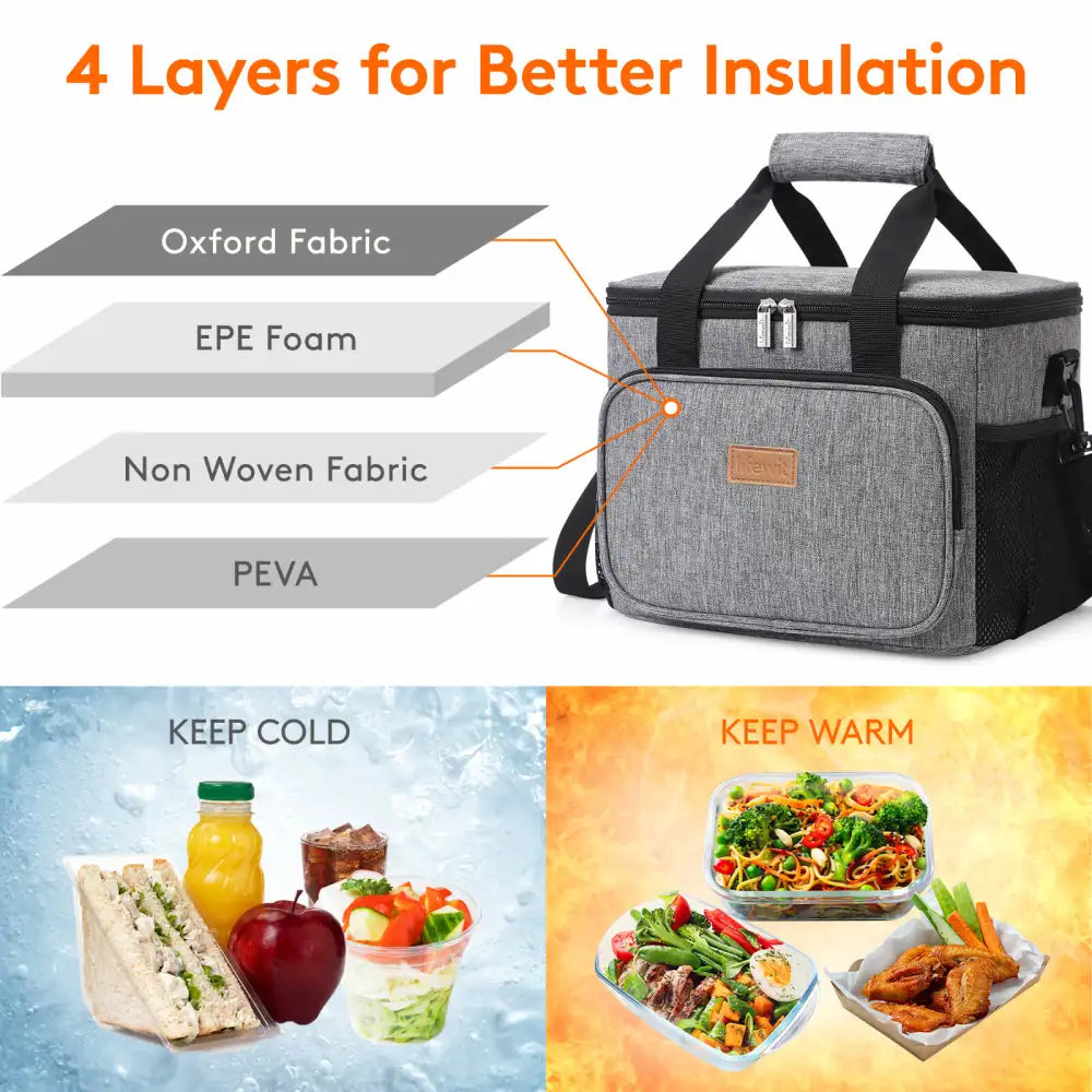 Large Insulated Lunch Bag Adult Kids Men Thermal Cool Hot Food