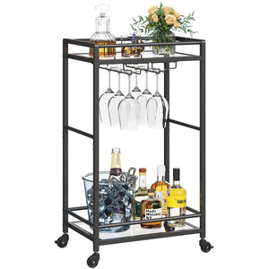 Lifewit Gold Home Service Bar Cart with 2-Tier Glass Shelf Liquor Cart