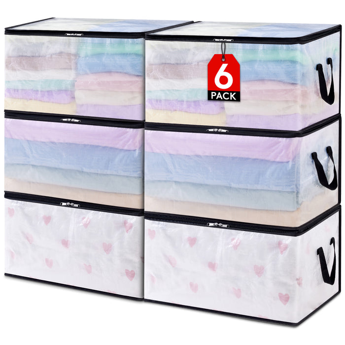 Lifewit Plastic Clothes Storage Bags, Foldable Storage Containers Closet Organizers, 6 Pack, 60L