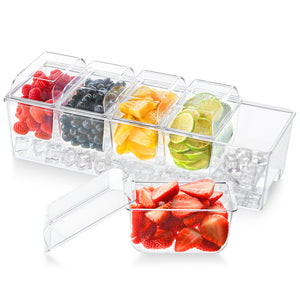 Lifewit Chilled Condiment Box, Condiment Server with 5 Containers (2.5 Cups) Individual Lids, Tray with Removable Plate