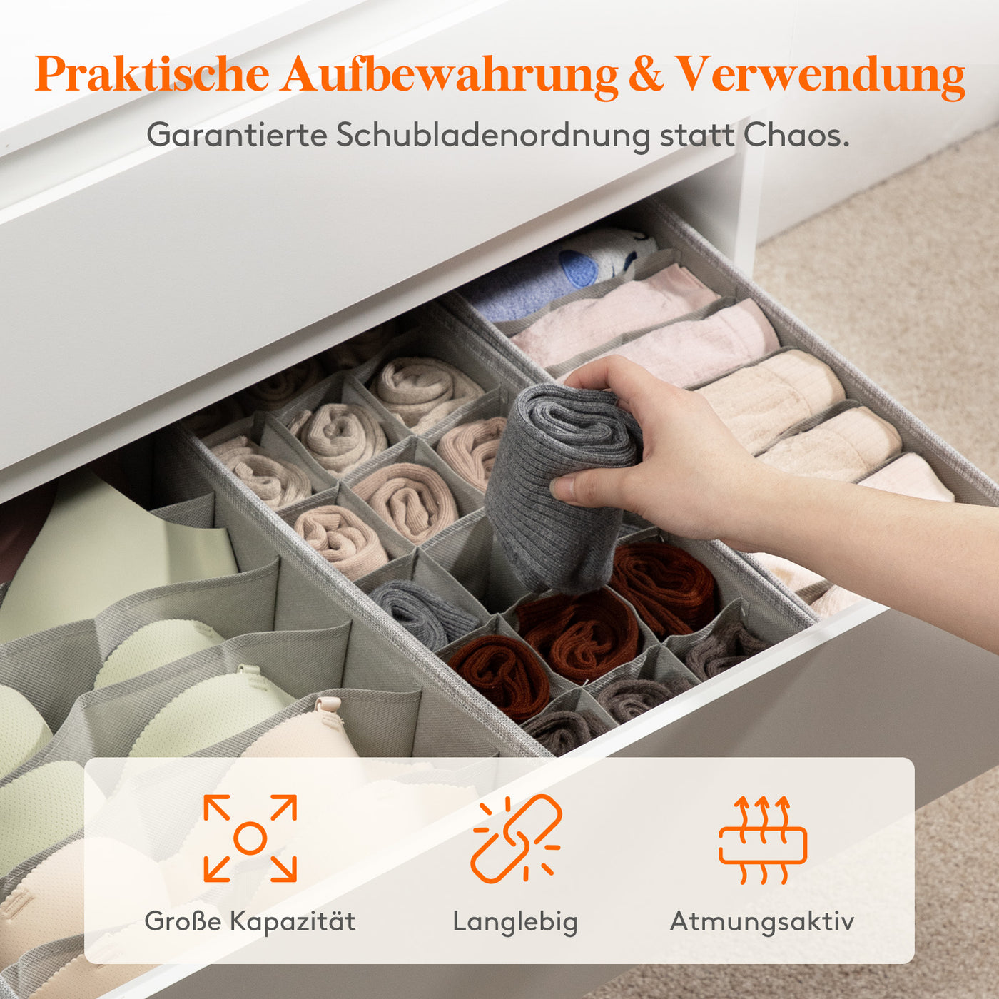 Set mit 8 HEMNES Schubladen-Organizern für I K E Kommoden, Wickeltische, Schränke, Kleiderschrank-Organizer