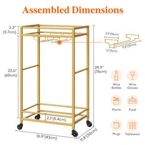 Lifewit Gold Home Service Bar Cart with 2-Tier Glass Shelf Liquor Cart