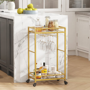 Lifewit Gold Home Service Bar Cart with 2-Tier Glass Shelf Liquor Cart