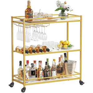 Lifewit gold 3-tier wine cart, home service kitchen dining room living room beverage wine cart