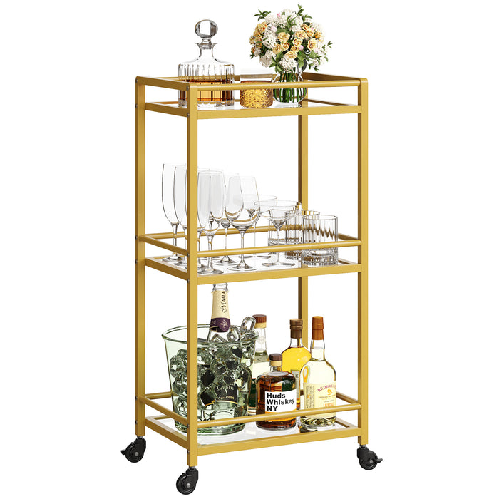 Lifewit 3 -layer glass shelf lock wheel gold bar cart cart