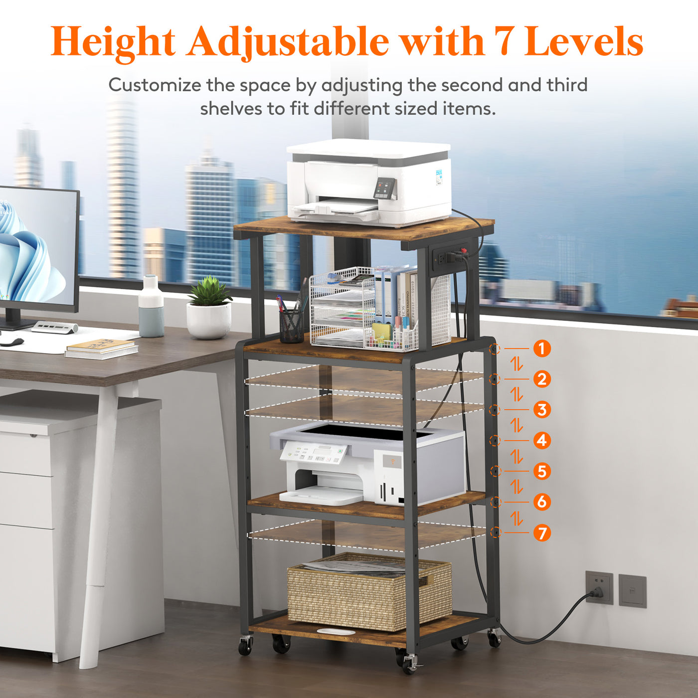 4 Tier Rolling Printer Cart with Wheels and Adjustable Printer Stand ...