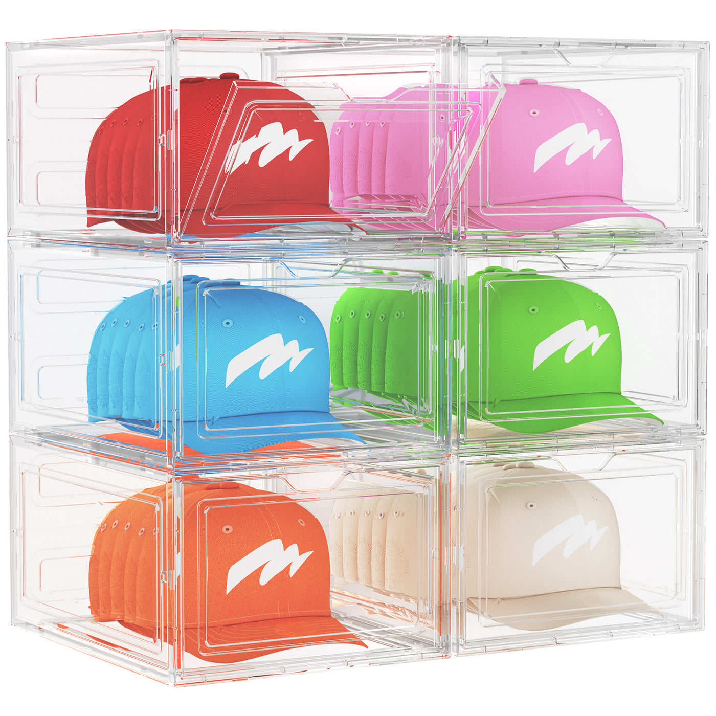Cap Boxes 6-Pack Baseball Cap Hat Storage Box, Clear Hat Display Container ...