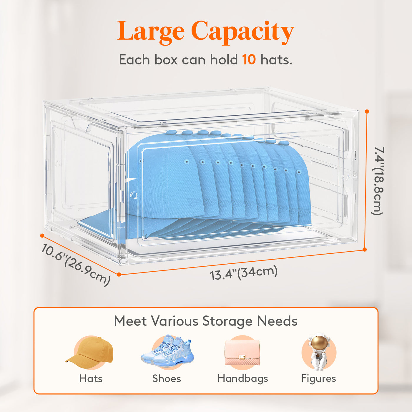 Cap Boxes 6-Pack Baseball Cap Hat Storage Box, Clear Hat Display Container ...