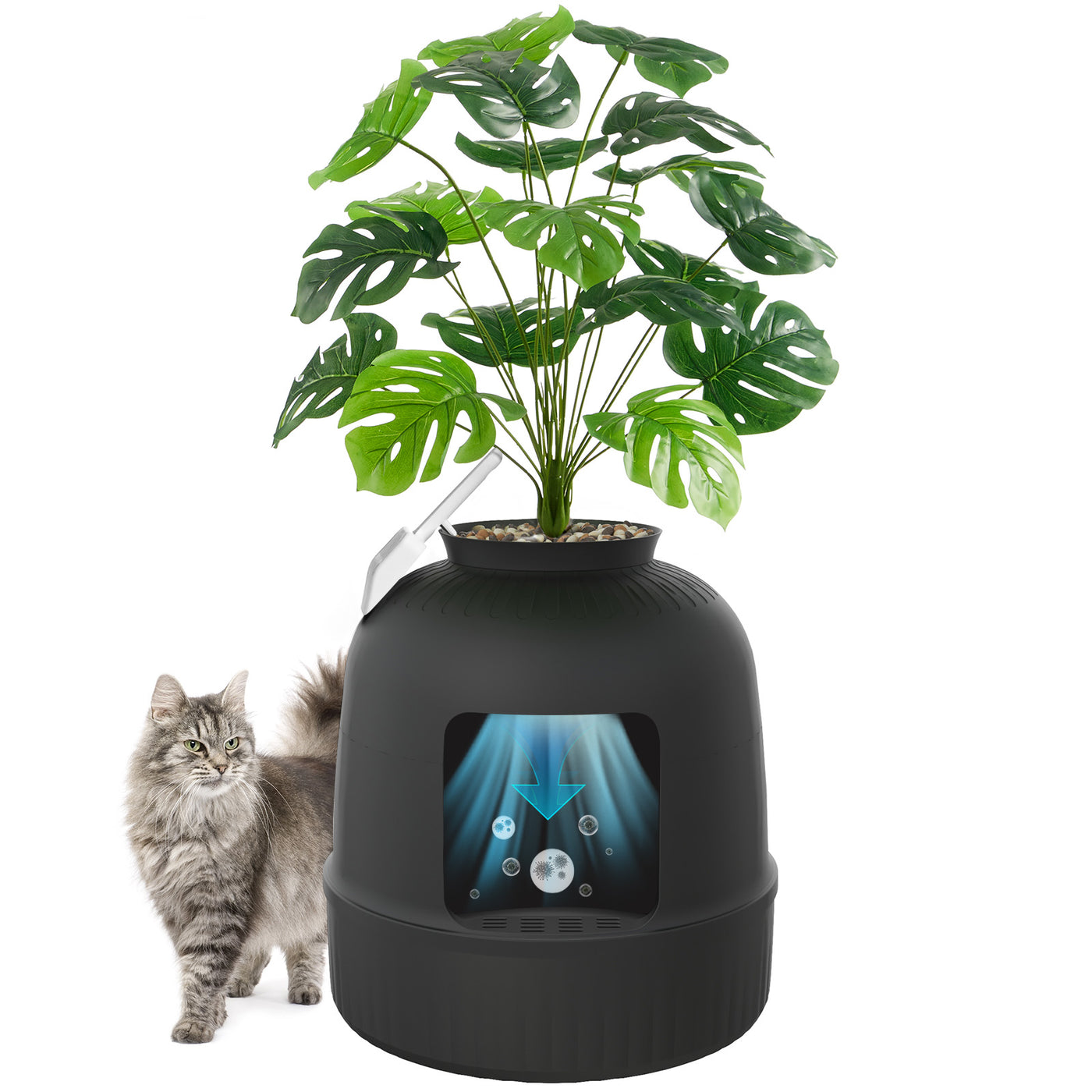 litter boxes that look like planters White Hidden Litter Box with Faux Plants and Shovel