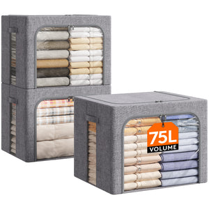 Lifewit Stackable Clothes Storage Box with Metal Frame, 40L Storage Bag Fabric Box