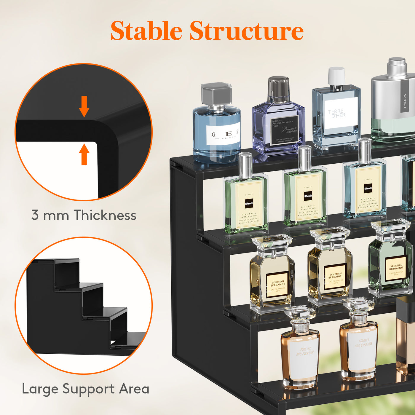 4-Tier Black Display Stand, Plastic Cologne Storage Fragrance Rack ...