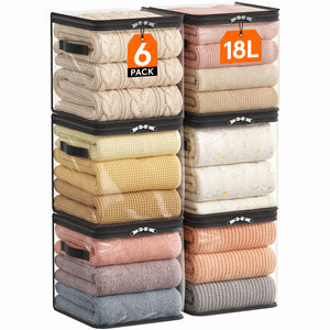 Lifewit 6 Pack Clear Clothes Storage Bags, Sweater Storage with Zipper, 18L