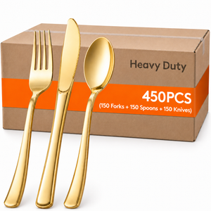 Lifewit 450PCS Heavy Duty Gold Plastic Silverware, Disposable Utensils Set