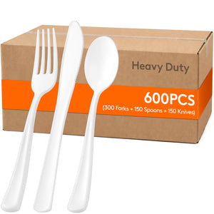Lifewit White Plastic Silverware, Disposable Heavy Duty flatware Set