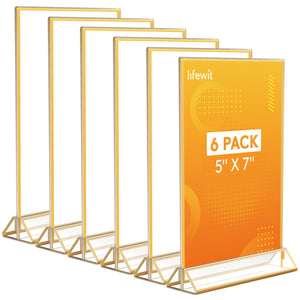 Lifewit 6 Pack Acrylic Sign Holder with Gold Borders, Plastic Menu Holders, Table Number Holders Picture Frames