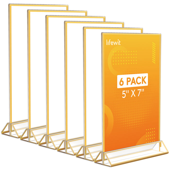 8 Pack 7x5 Gold Acrylic Sign Holder Horizontal Double Sided Clear