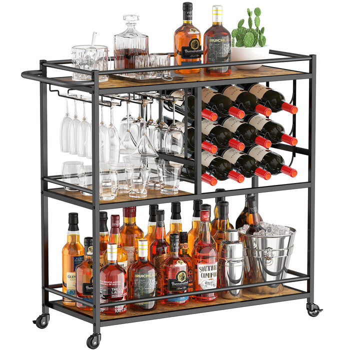 Lifewit 3 Tier Bar Cart with Wine Rack, Mini Bar Wine Beverage Serving Cart