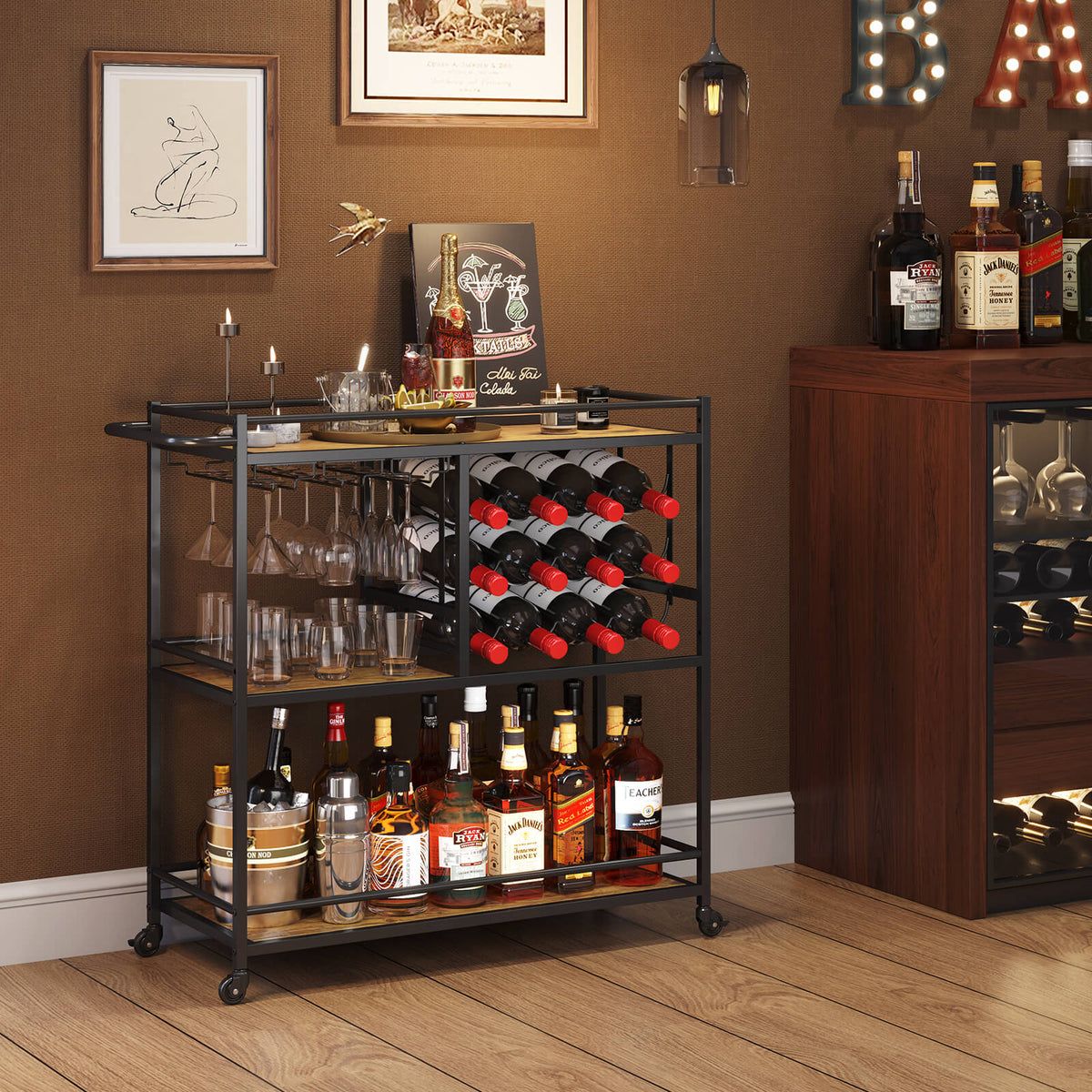 3 Tier Bar Cart with Wine Rack Lifewit Lifewitstore