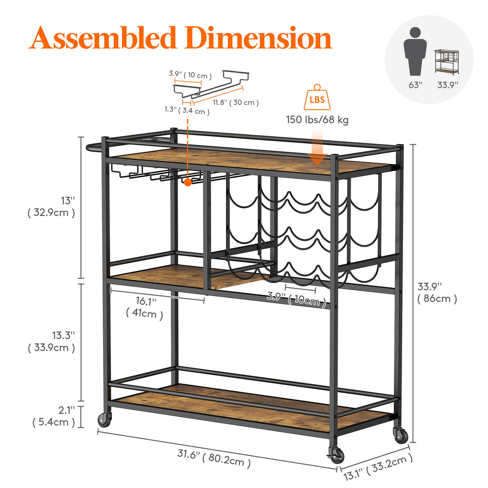 3 Tier Bar Cart with Wine Rack - Lifewit – Lifewitstore