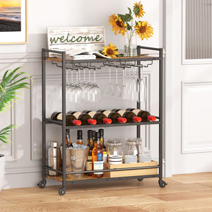 Lifewit 3 Tier Serving Home Bar with Lockable Wheels, Best Rustic Brown Wine Cart