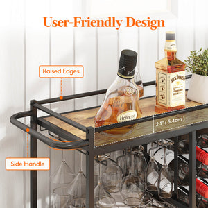 Lifewit 3 Tier Bar Cart with Wine Rack, Mini Bar Wine Beverage Serving Cart