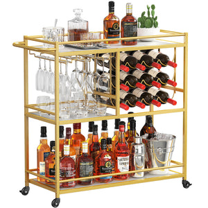 Lifewit 3 Tier Bar Cart with Wine Rack, Mini Bar Wine Beverage Serving Cart