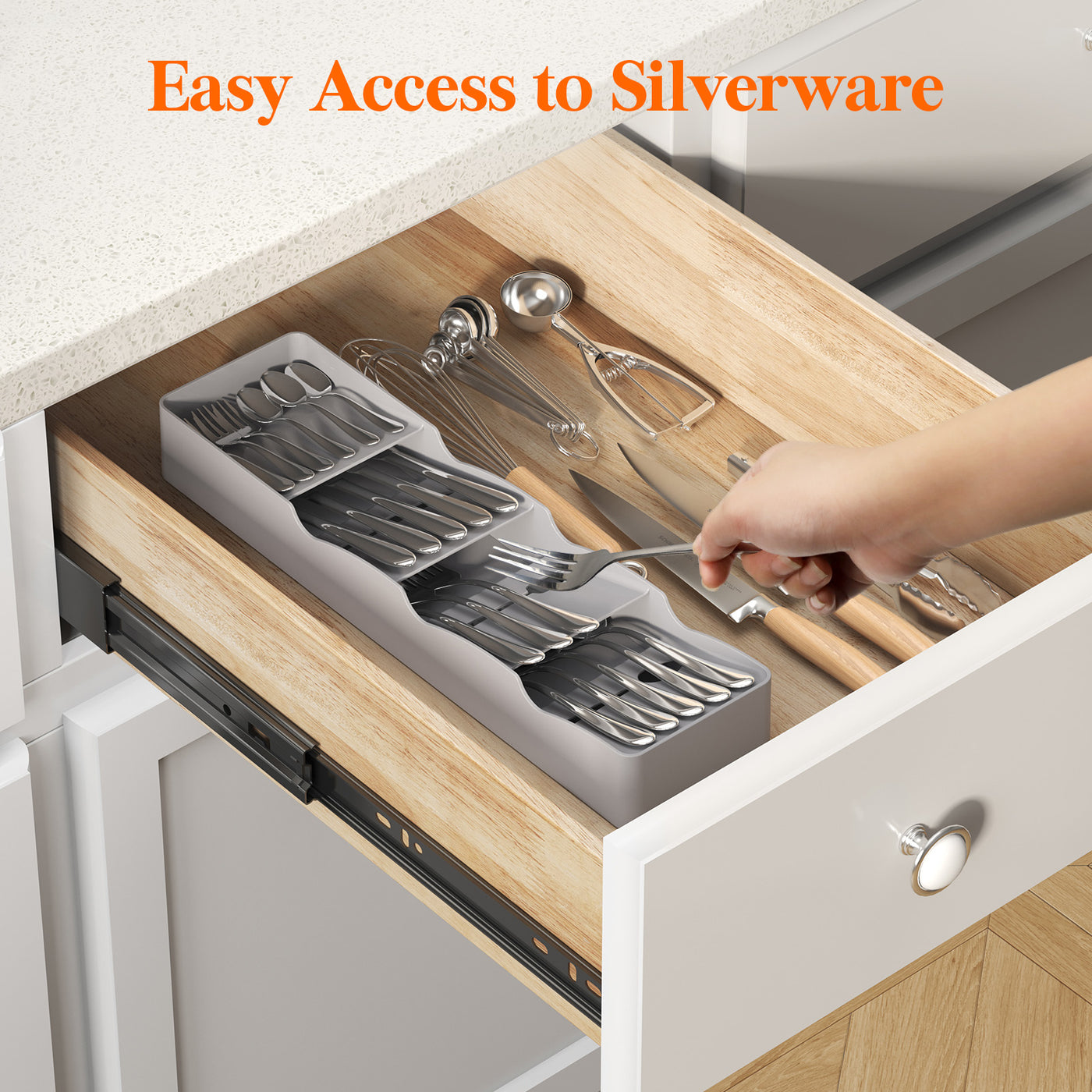 Compact Flatware Drawer Organizer, Narrow Silverware Tray for Kitchen ...