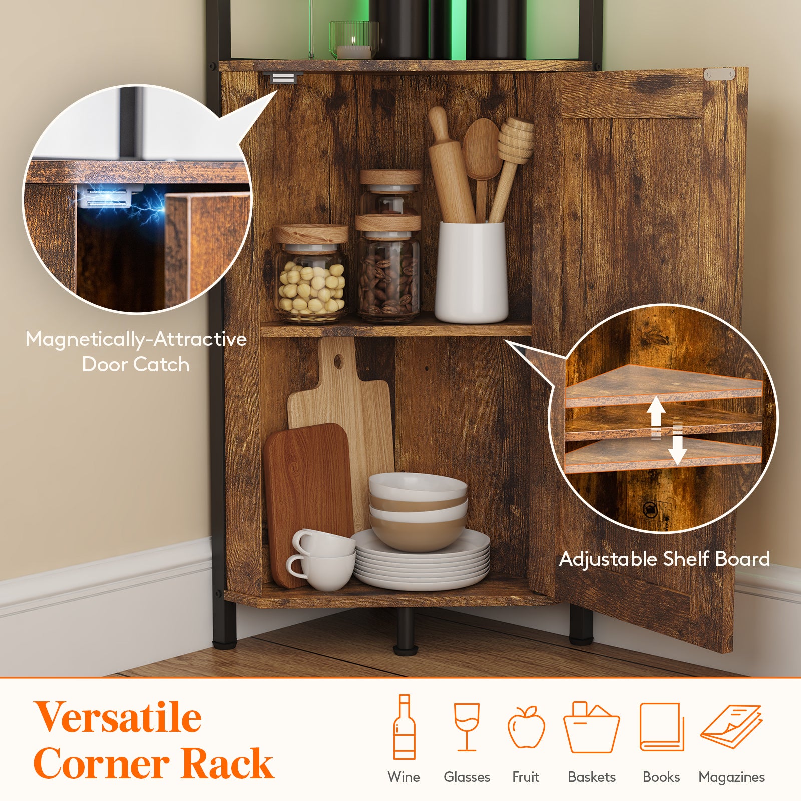 Rolanstar 5-Tier Bookshelf - Narrow Corner Storage Shelf In Rustic Brown