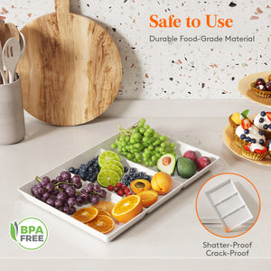 Lifewit Divided White Serving Tray,Food Plastic Serving Tray