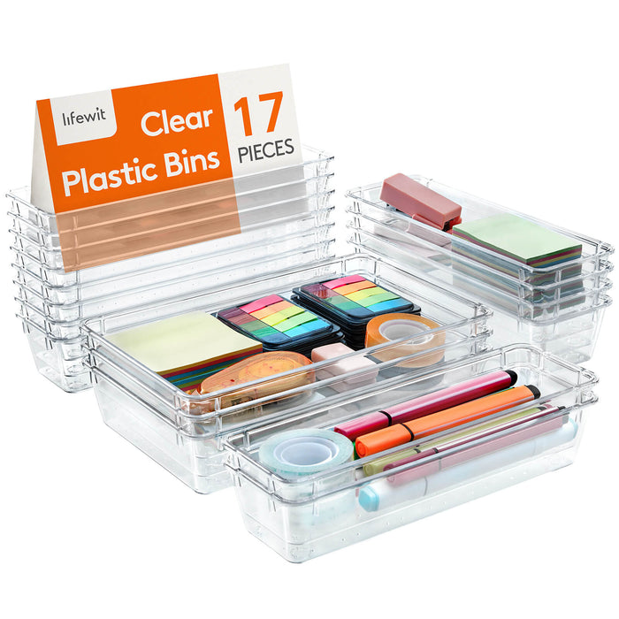Lifewit 17 PCS Plastic Drawer Organizer for Desk, Makeup, Jewelry, Kitchen, Bathroom