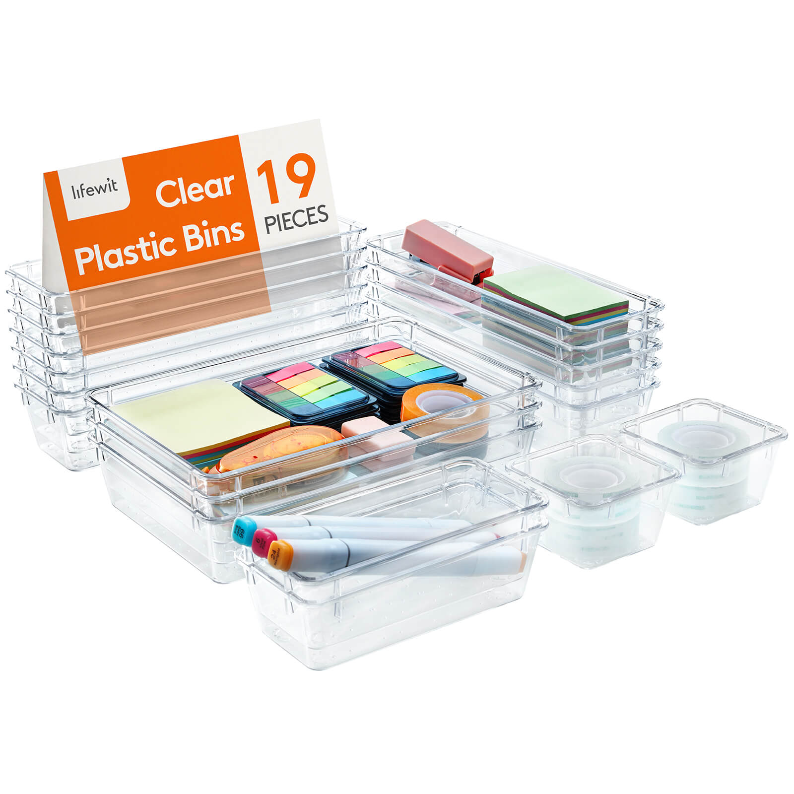 Clear Drawer Organizer Plastic Drawer Storage Boxes 25pcs with Non-Slip  Pads