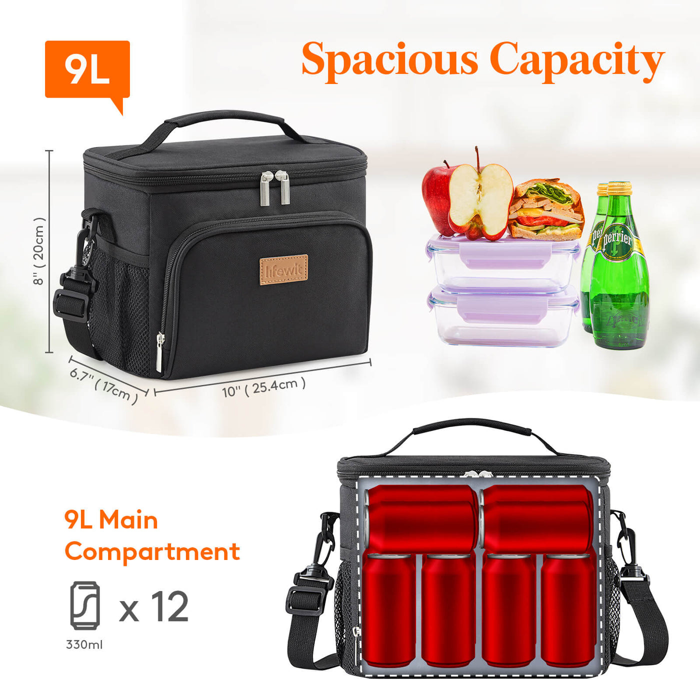 8L Insulated Lunch Box Tote Men Women Travel Hot Cold Food Cooler