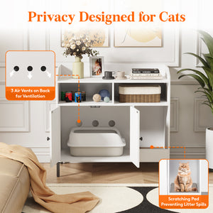 Lifewit hidden cat litter box furniture, white wood storage shelf