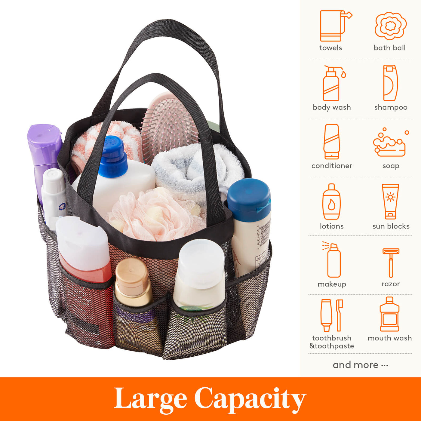 Plastic Shower Caddy, Portable Storage Basket Tote for Bathroom, Kitchen,  Dorm Room, Round Handle Organizer (White)