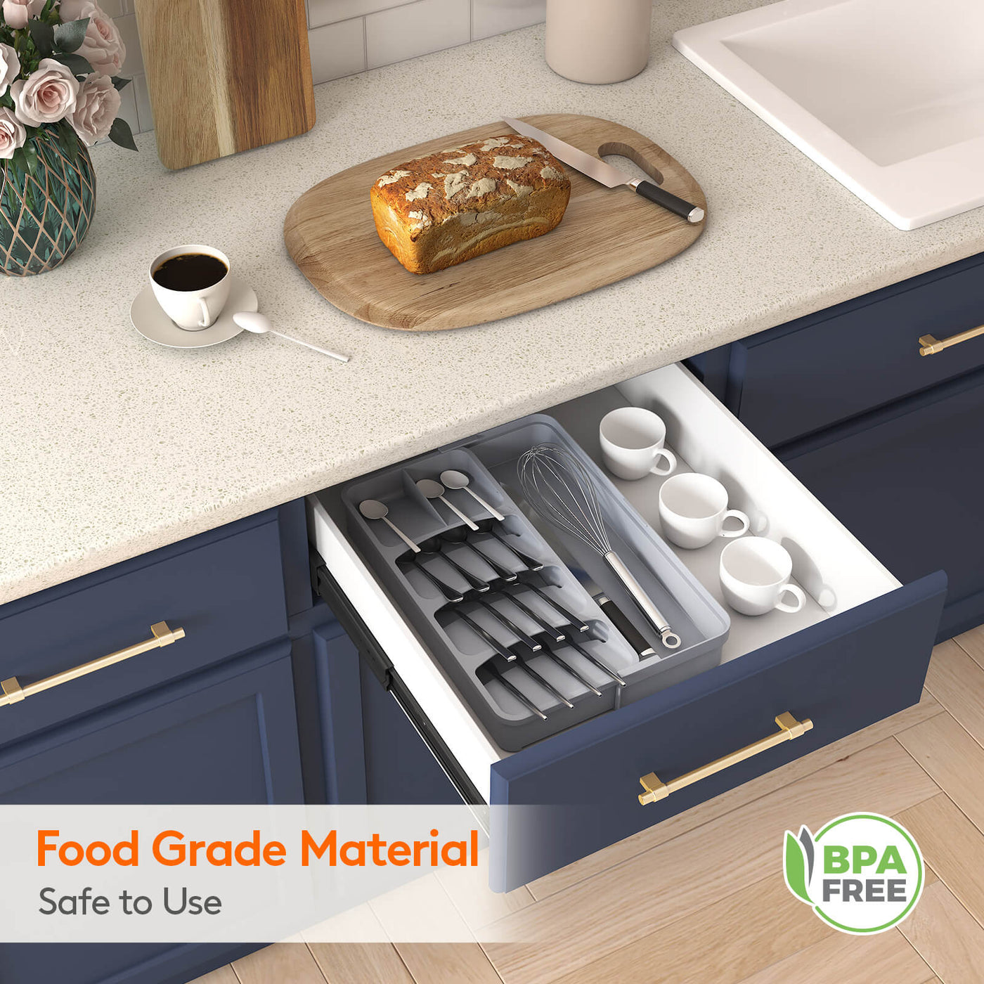 Kitchen Silverware Storage Silverware Drawer Organizer, Utensil Flatware Cutlery Holder Tray ...
