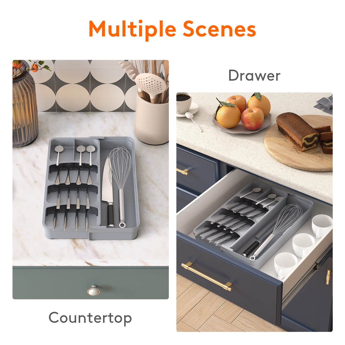 Kitchen Silverware Storage Silverware Drawer Organizer, Utensil Flatware Cutlery Holder Tray ...