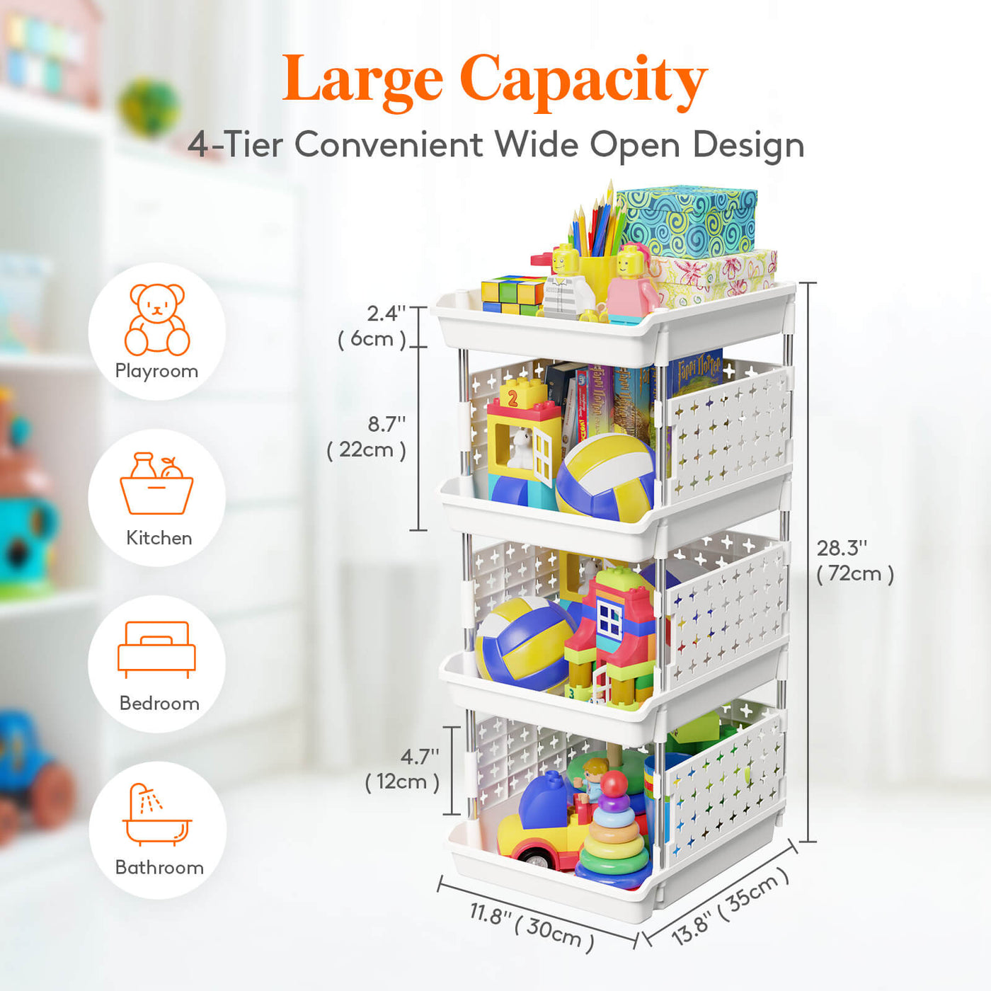 Closet Basket Shelf Storage Bins Plastic Capacity Collapsible White for  Cabinets, Pantry, Offices, Bedrooms,S