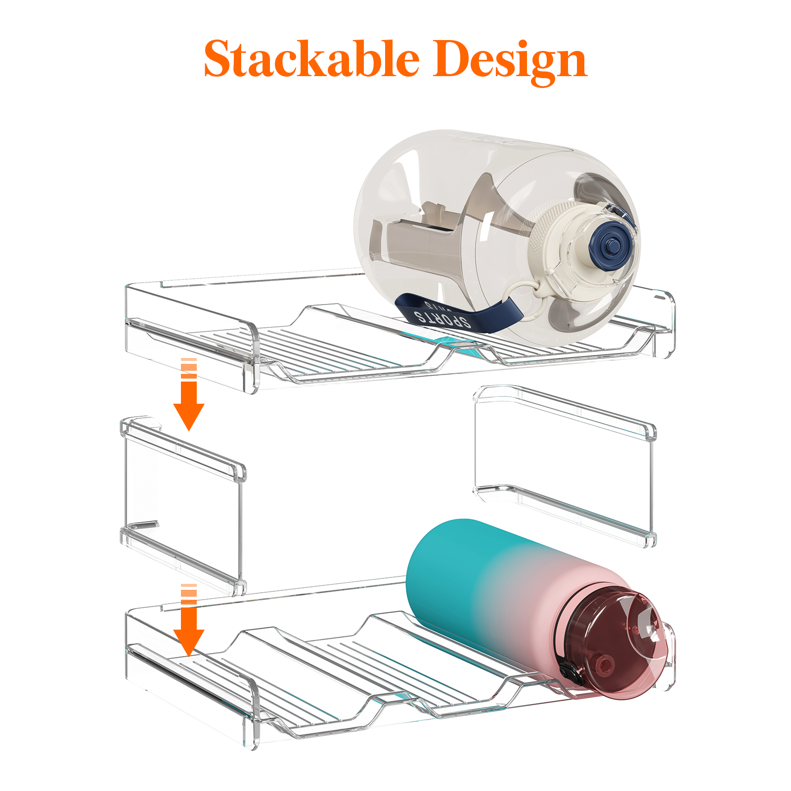 Stackable Water Bottle Organizer for Cabinet, Extra Large Water Bottle ...