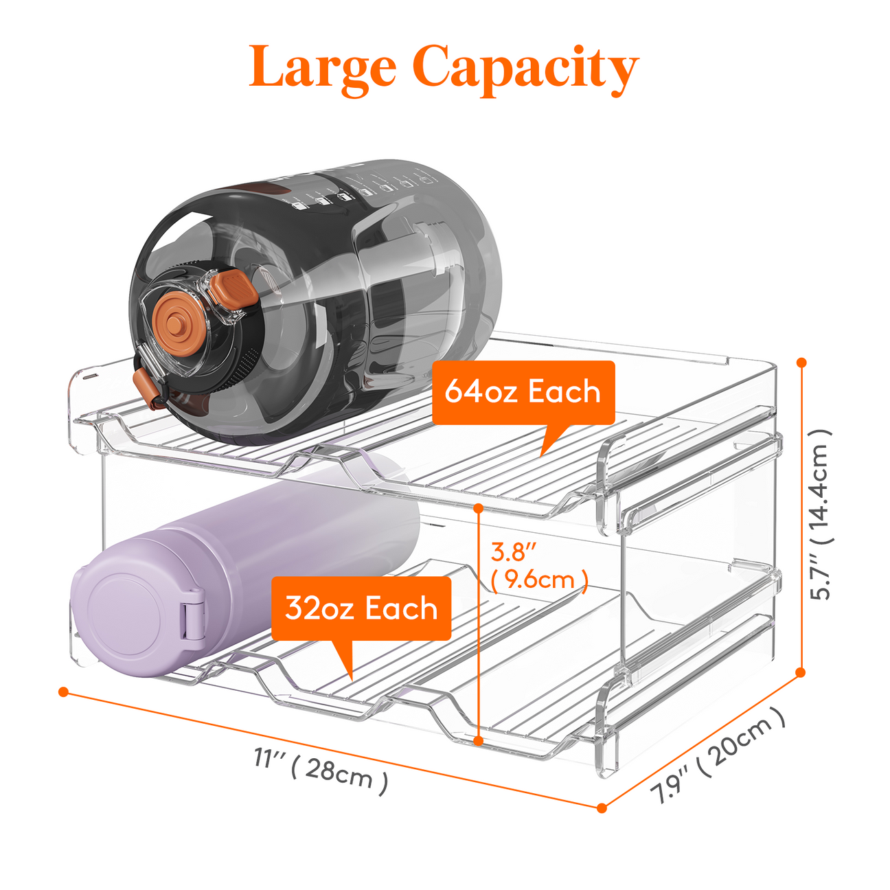 Stackable Water Bottle Organizer for Cabinet, Extra Large Water Bottle ...