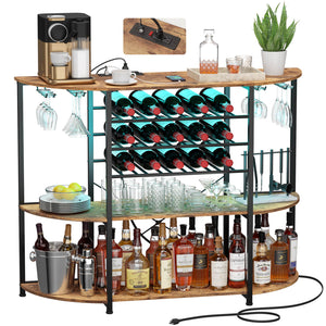 Lifewit Floor Wine Rack Table, Home Liquor Bar Cabinet with Outlets and LED Lights
