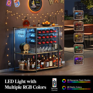 Lifewit Floor Wine Rack Table, Home Liquor Bar Cabinet with Outlets and LED Lights