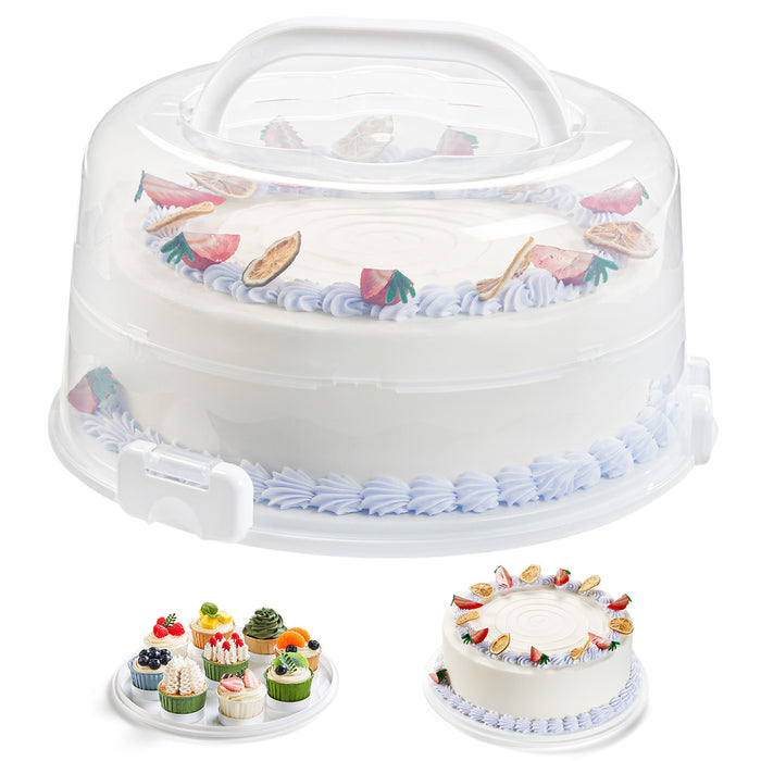 Lifewit Cake Carrier with Lid and Handle, Two Sided Cupcake Carrier Holder, White