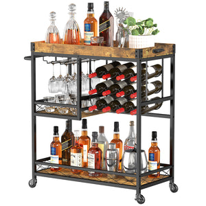 Lifewit 3 Tier Bar Cart with Wine Rack, Mini Bar Wine Beverage Serving Cart, Rolling Liquor Drink Cart