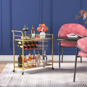 Lifewit Bar Cart with Wine Rack, Mini Bar Wine Beverage Serving Cart, Rolling Liquor Drink Cart, 2 Tier
