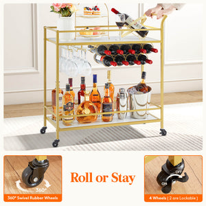 Lifewit Bar Cart with Wine Rack, Mini Bar Wine Beverage Serving Cart, Rolling Liquor Drink Cart, 2 Tier