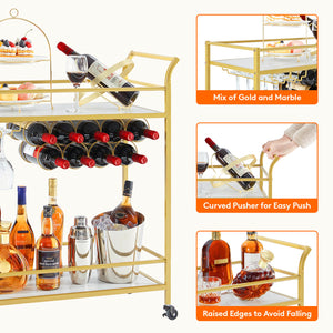 Lifewit Bar Cart with Wine Rack, Mini Bar Wine Beverage Serving Cart, Rolling Liquor Drink Cart, 2 Tier